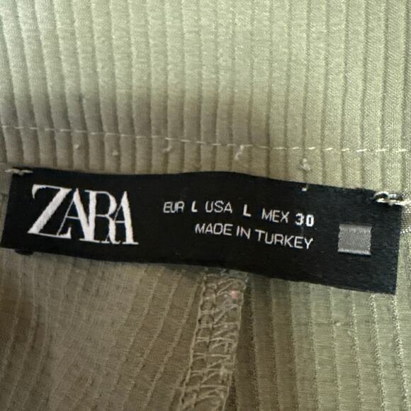 Zara Women's Green Rib Knit High Waist Wide Leg Side Zip Ankle Trousers Pants L - Picture 4 of 4